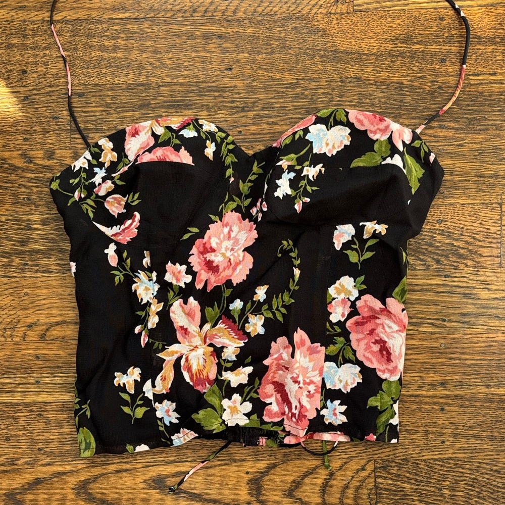 Reformation Black Floral Pixie Top